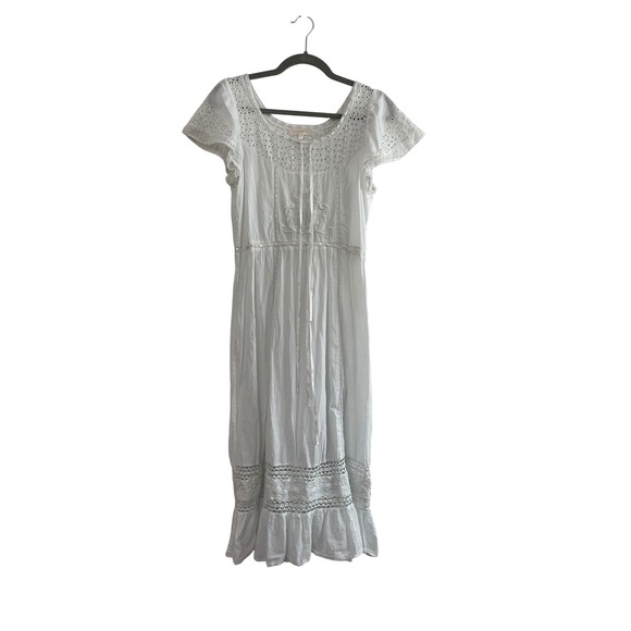 LoveShackFancy Dresses & Skirts - LoveShackFancy White Eyelet Lace Embroidered Midi Dress Flutter Sleeve XS